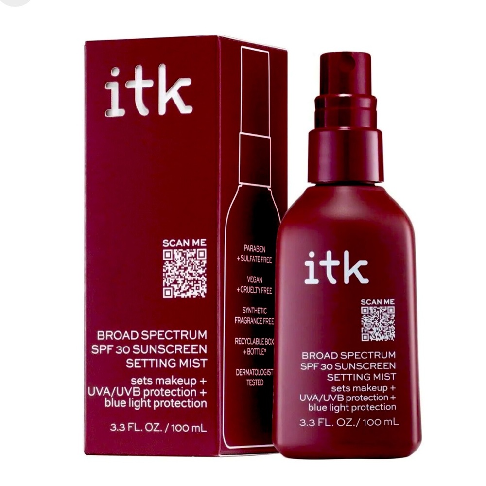 itk broad spectrum SPF 30 sunscreen makeup setting spray mist blue light protect